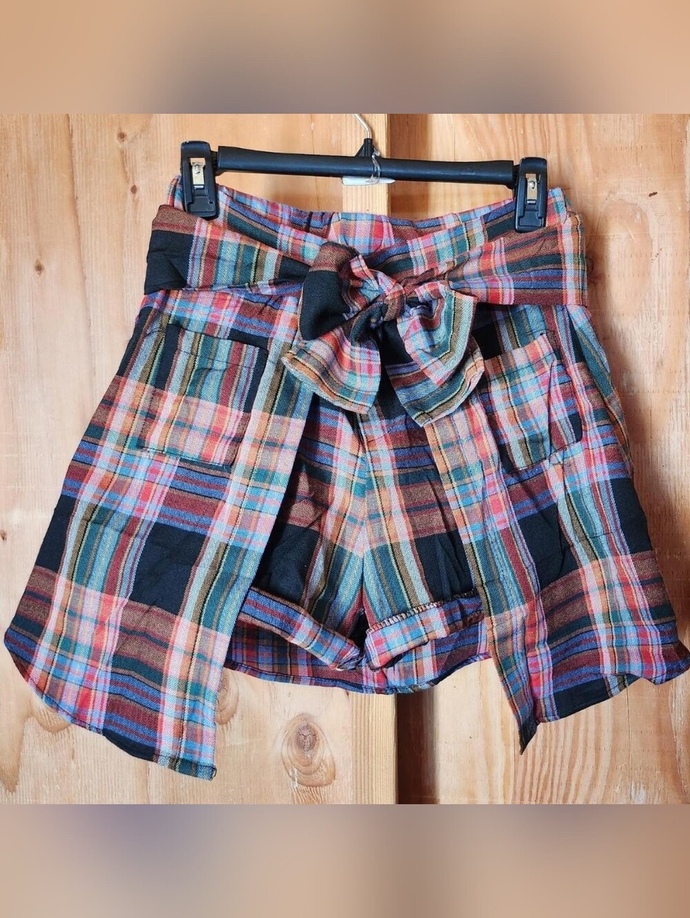 Plaid High-Waist Tie-Belt Women’s Shorts - Multicolor